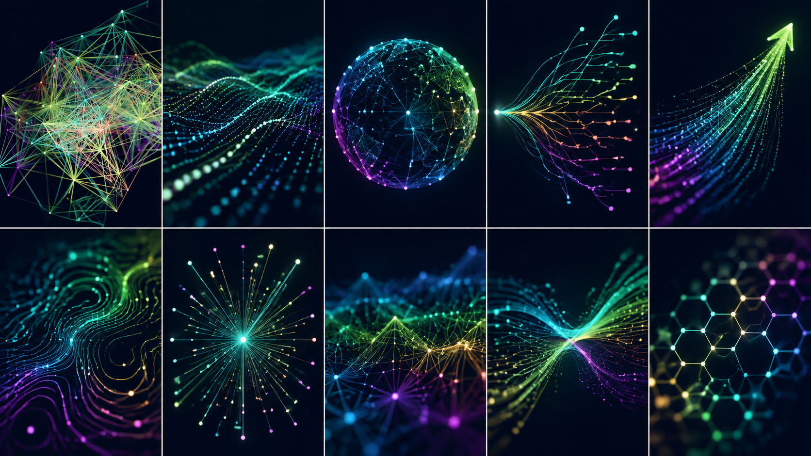 A collection of colorful connected digital growth traces